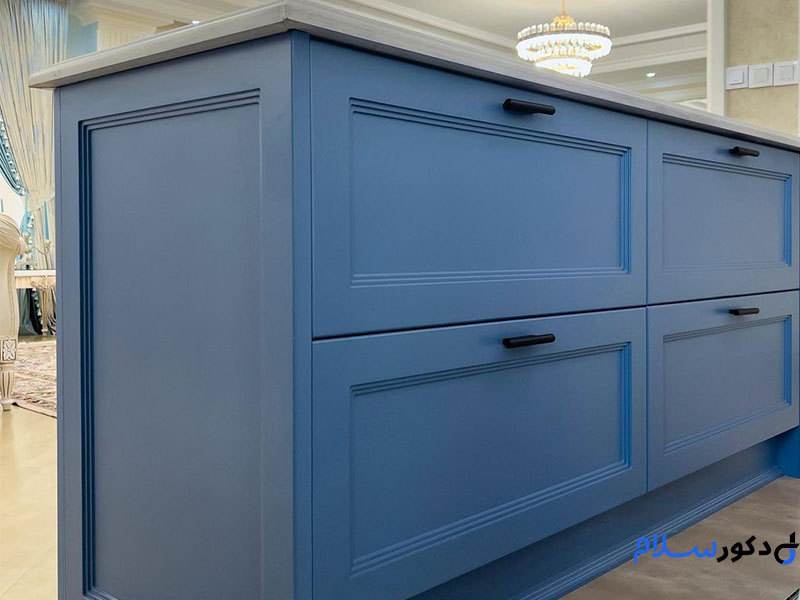 نمونه کار   کابینت کلاسیک پلی اورتان آبی روشن جزیره
